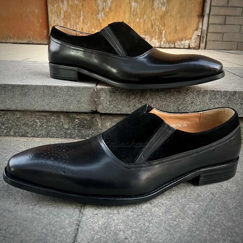Brogue Toe Suede Collar Business Casual Shoes-Colinshoes