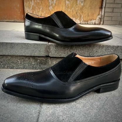 Brogue Toe Suede Collar Business Casual Shoes-Colinshoes