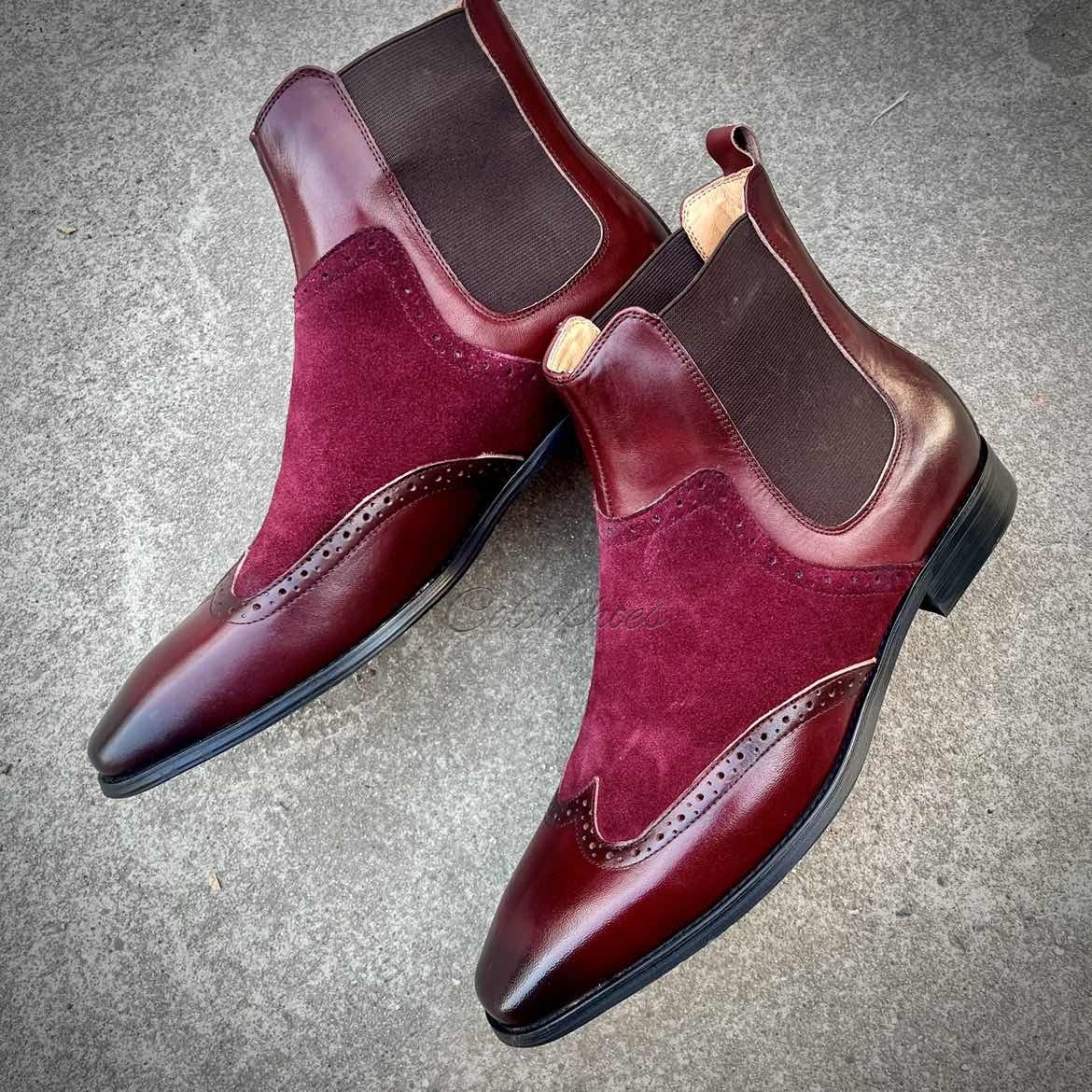 Gentleman’s Burgundy Two-Tone Wingtip Chelsea Boots-Colinshoes