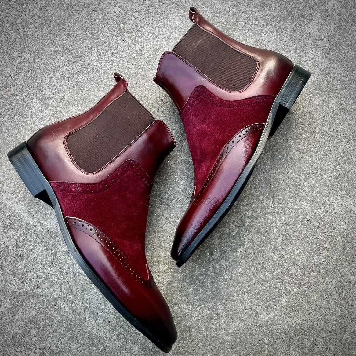 Gentleman’s Burgundy Two-Tone Wingtip Chelsea Boots-Colinshoes