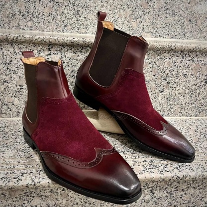 Gentleman’s Burgundy Two-Tone Wingtip Chelsea Boots-Colinshoes
