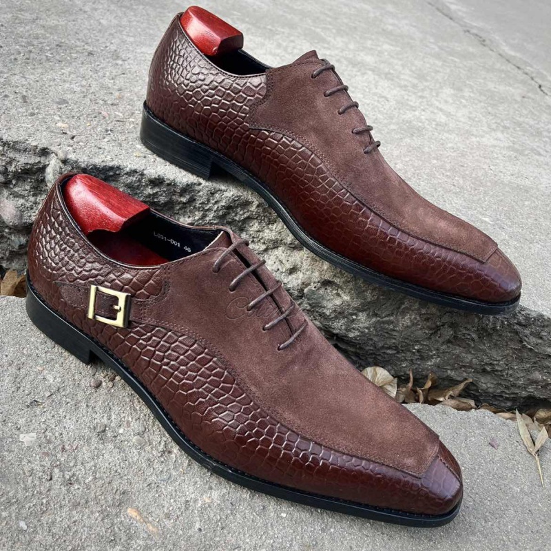 Italian Crafted Croc-Suede Hybrids Buckle Oxford-Colinshoes