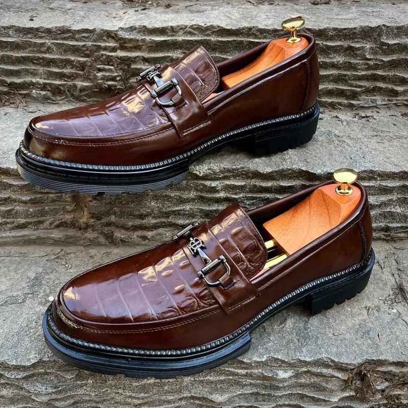 Chunky Croc-Embossed Leather Horsebit Loafers-Colinshoes
