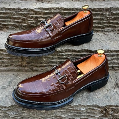 Chunky Croc-Embossed Leather Horsebit Loafers-Colinshoes