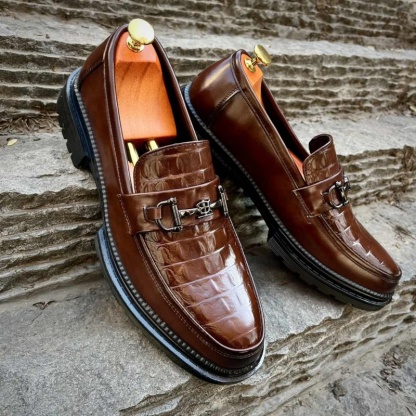 Chunky Croc-Embossed Leather Horsebit Loafers-Colinshoes