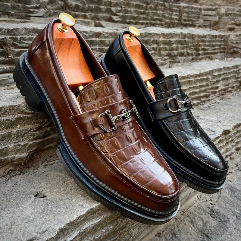 Chunky Croc-Embossed Leather Horsebit Loafers-Colinshoes