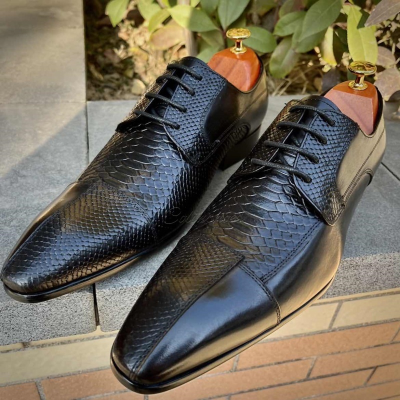 Luxuary Croc Print Lether Floral Sole Derbies-Colinshoes