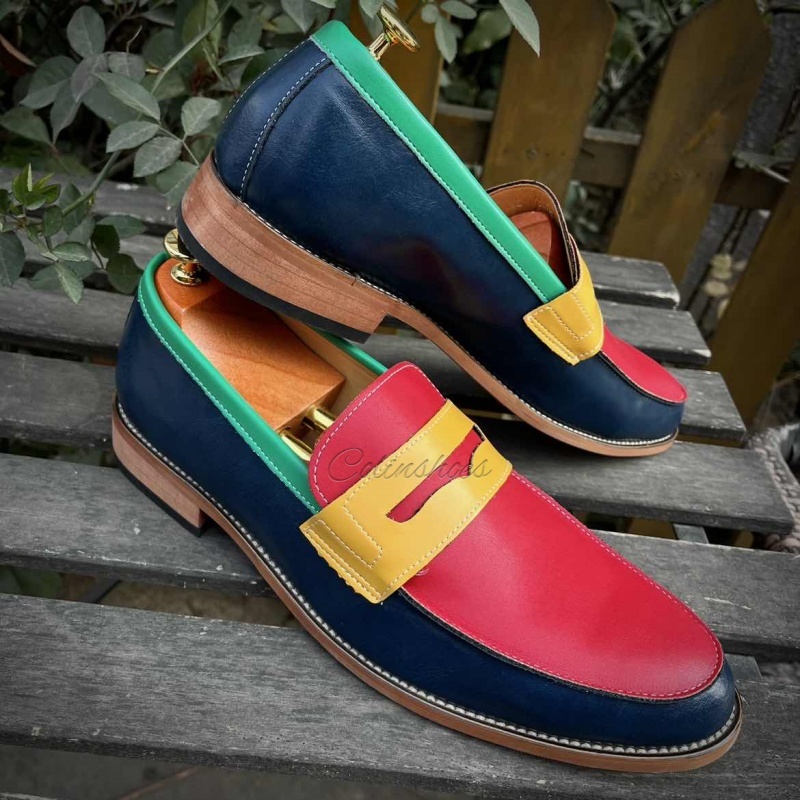 Men's Multicolor Casual Leather Loafers-Colinshoes