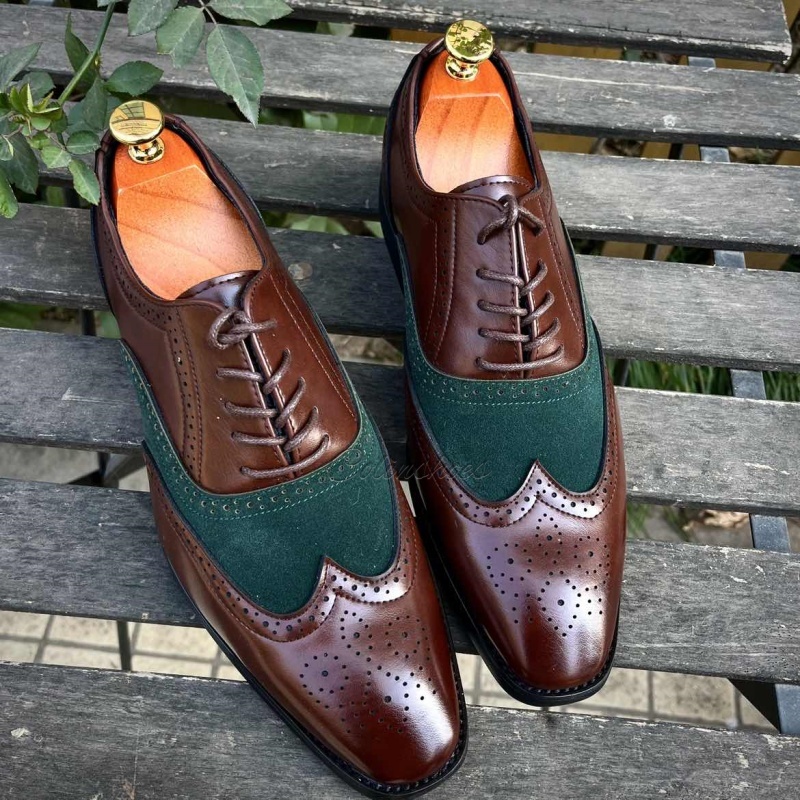 Genuine Leather Patchwork Brogue Oxfords