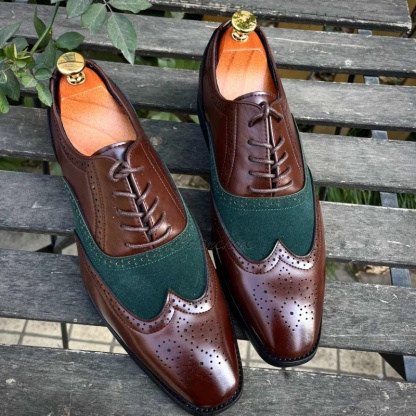 Genuine Leather Patchwork Brogue Oxfords