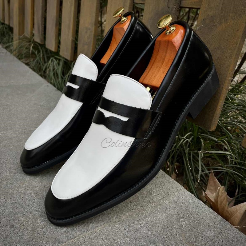Two-Tone Minimalist Casual Penny Loafers-Colinshoes