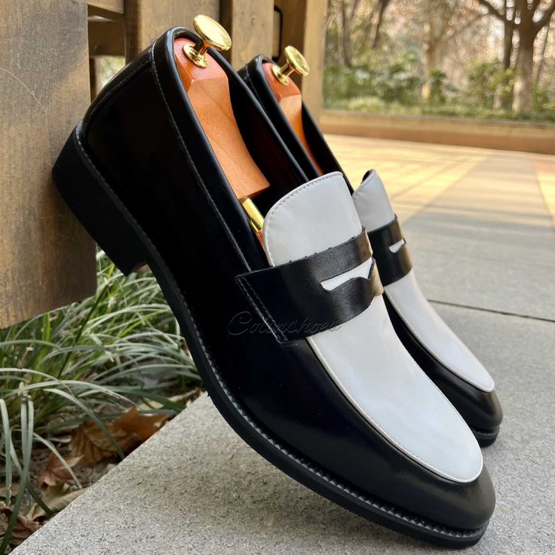 Two-Tone Minimalist Casual Penny Loafers-Colinshoes