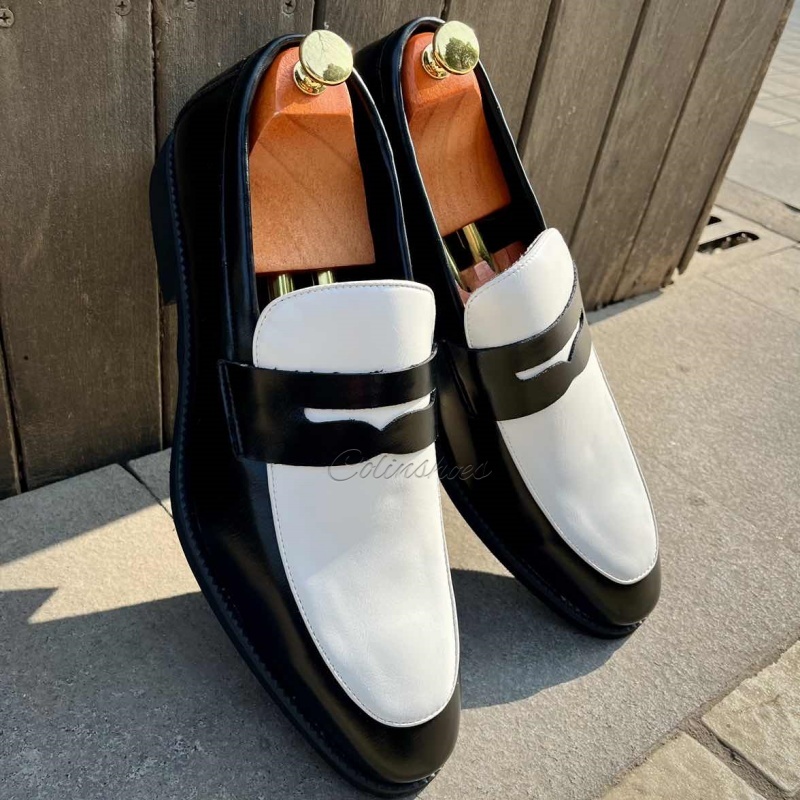 men’s fashion patchwork dress loafers-Colinshoes