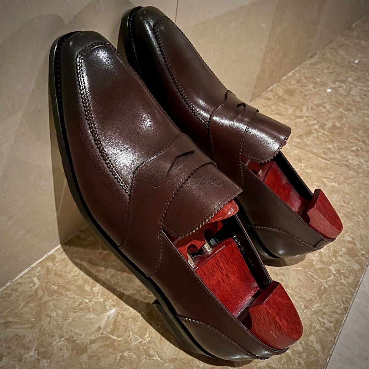 Goodyear Welt High-Shine Leather Penny Loafers-Colinshoes