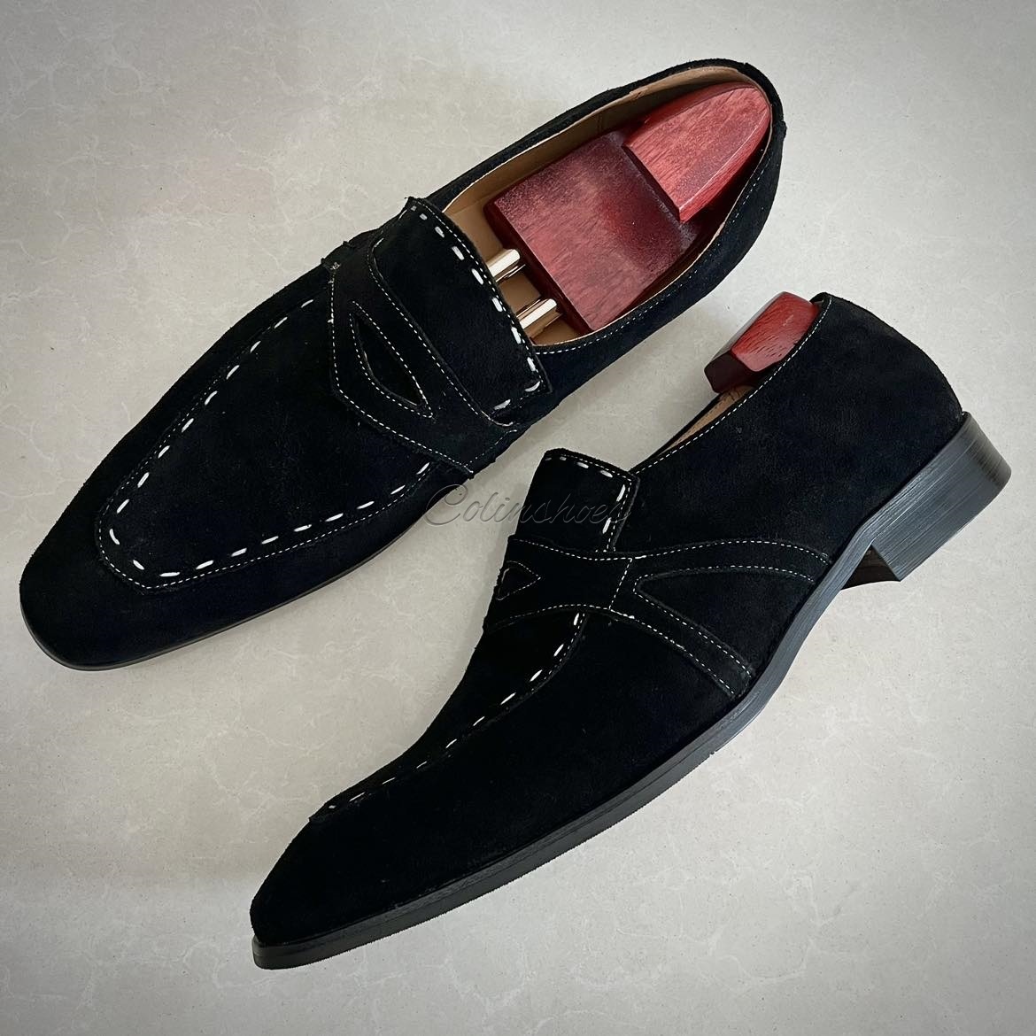 Crafted Business Casual Suede Penny Loafers-Colinshoes