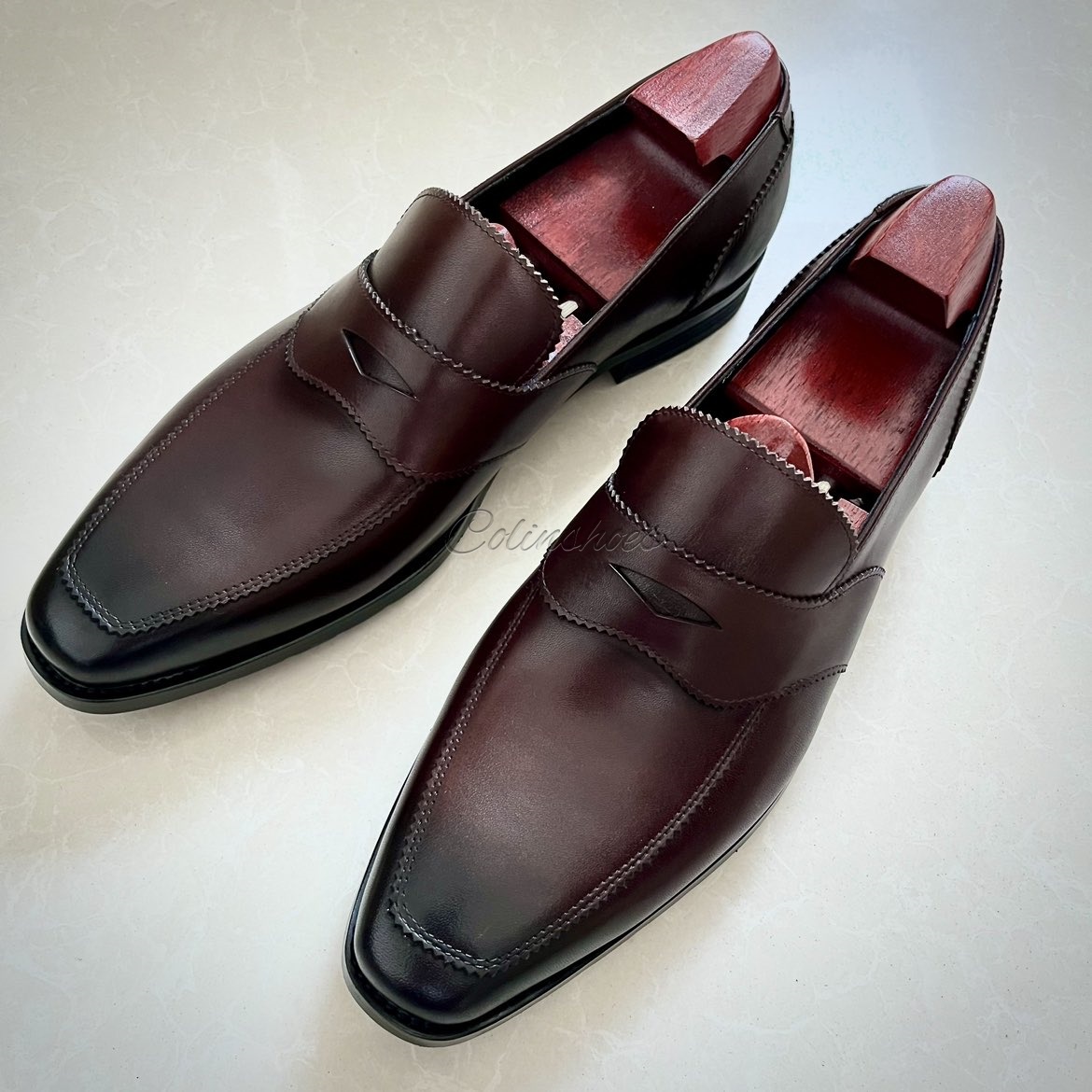 Goodyear Welt High-Shine Leather Penny Loafers-Colinshoes