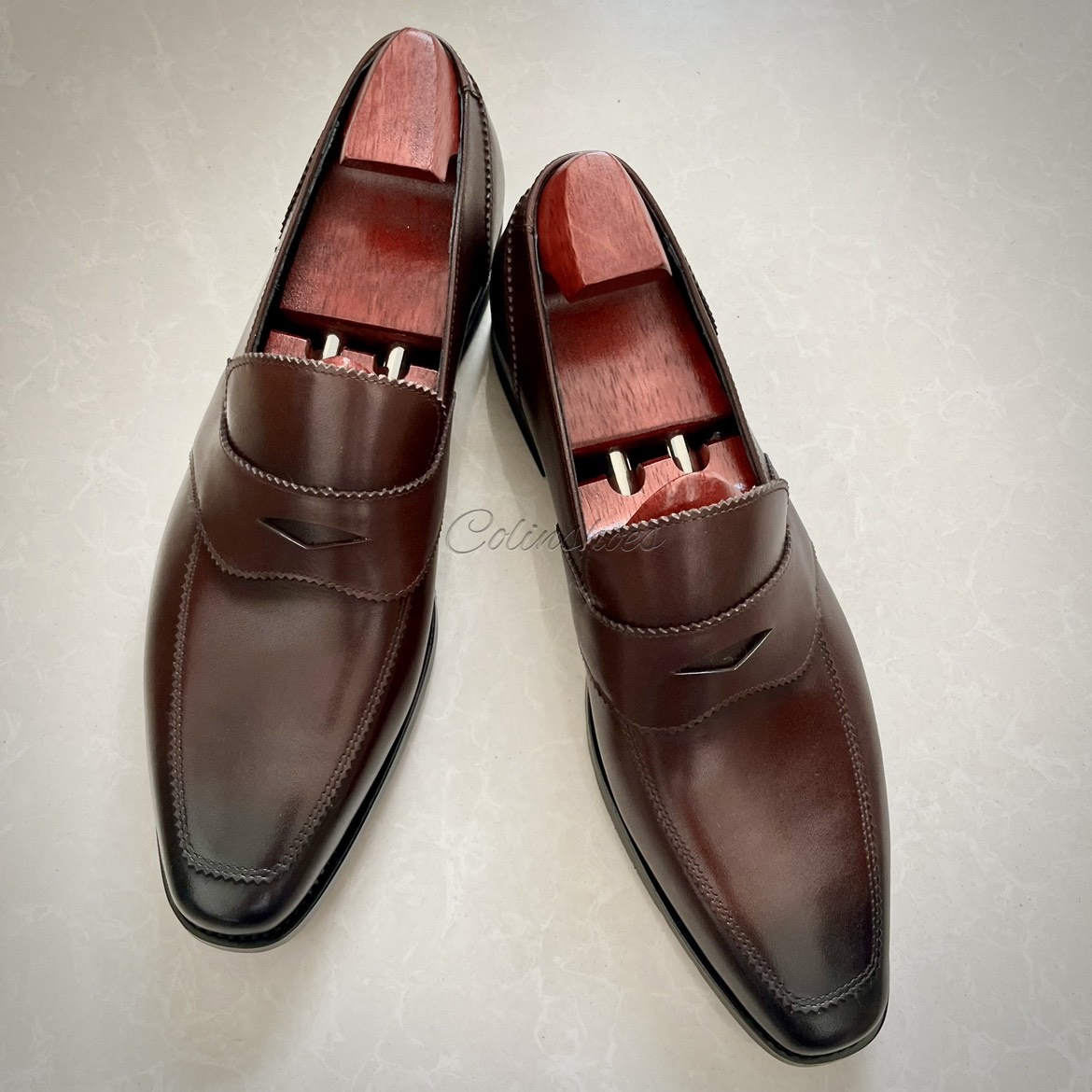 Goodyear Welt High-Shine Leather Penny Loafers-Colinshoes