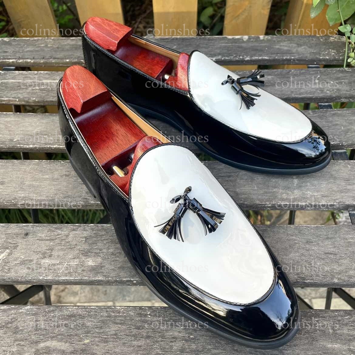 Men’s Black & White Tassel Loafers