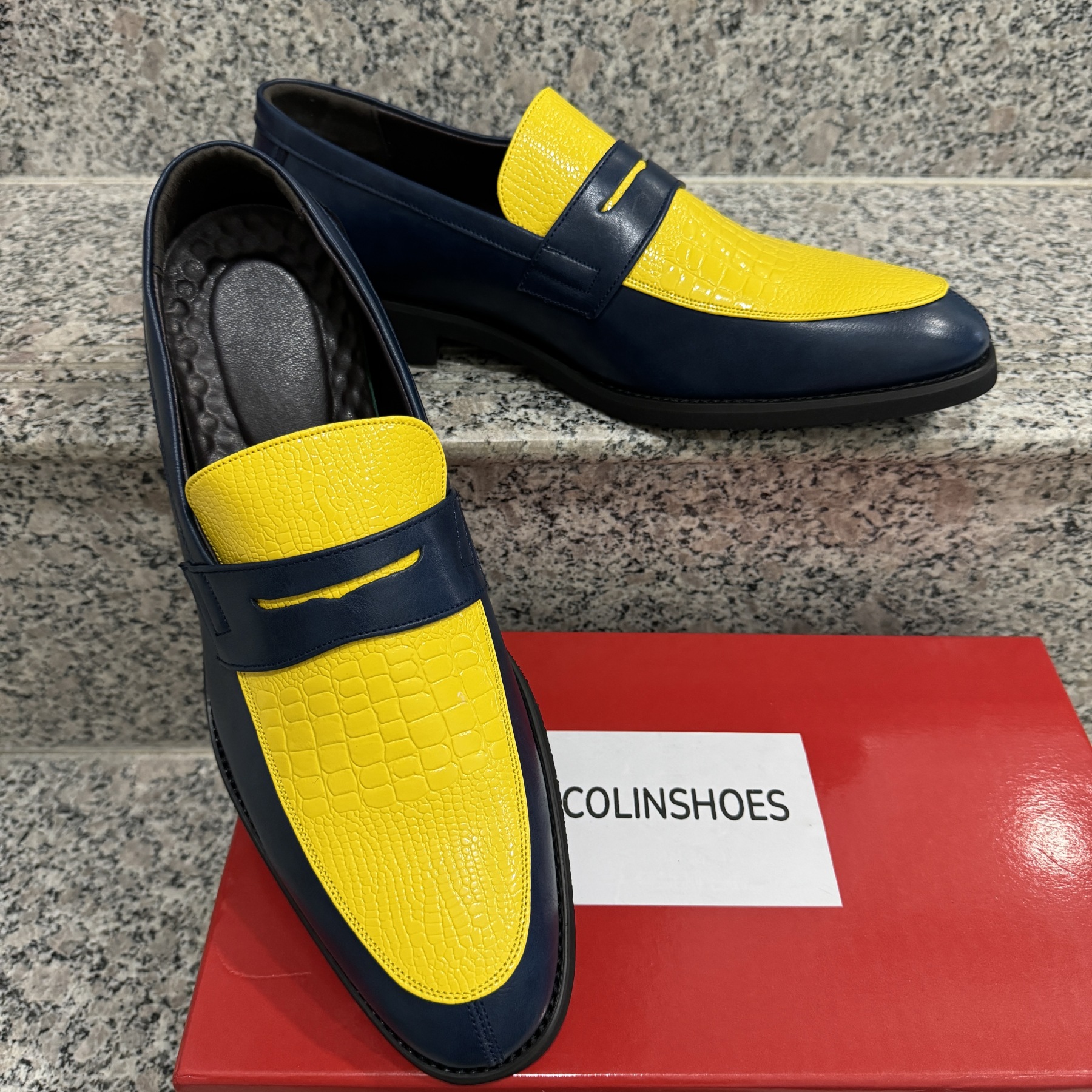 Croc-Embossed Charm Two-Tone Penny Loafers-Colinshoes