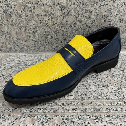 Croc-Embossed Charm Two-Tone Penny Loafers-Colinshoes