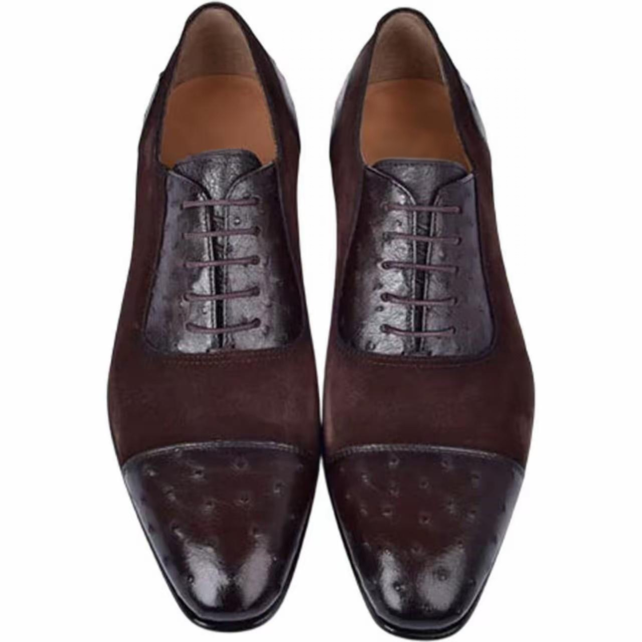 Handmade brown cap toe oxford shoes