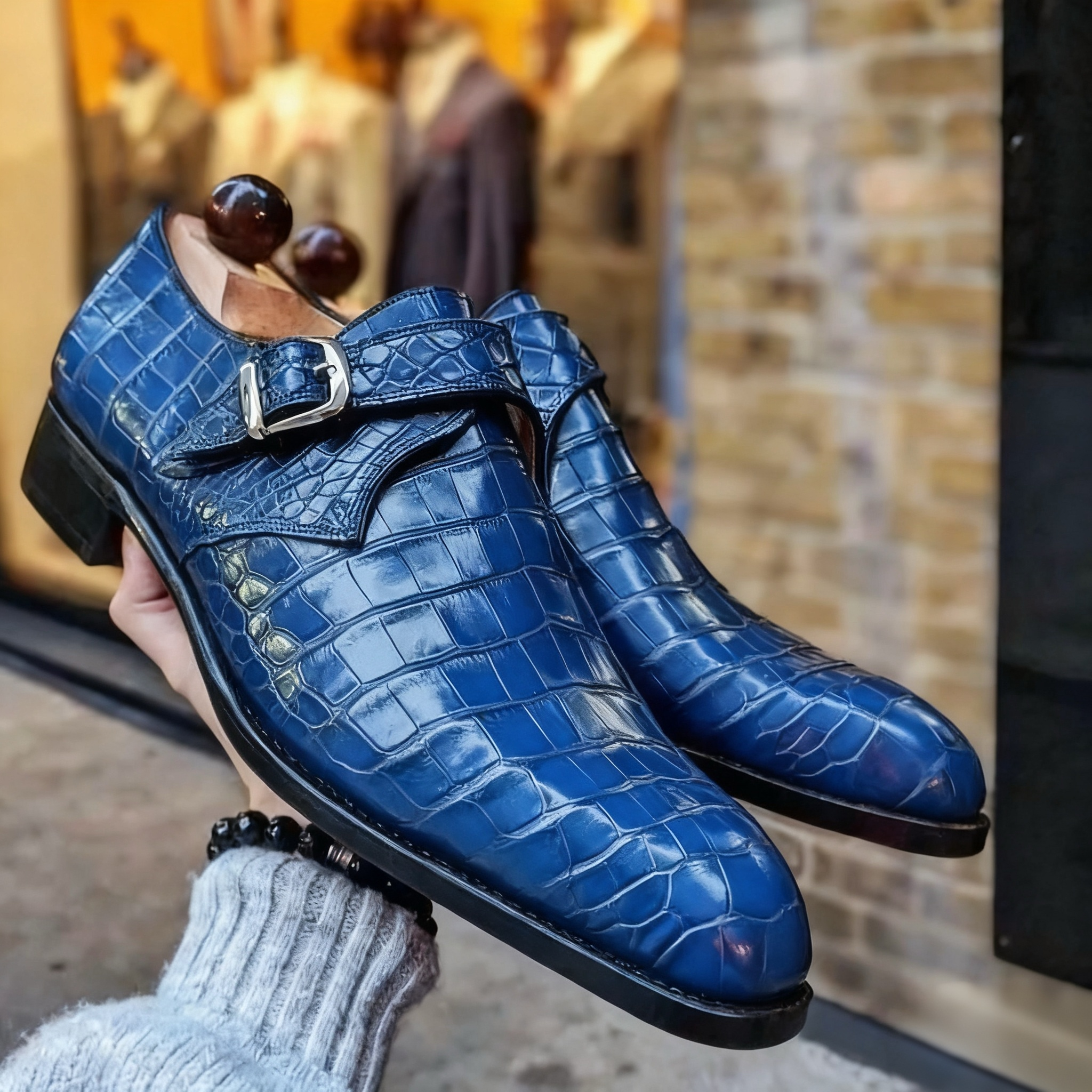 Croc Embossed Leather Monk Shoes for Men – Colinshoes