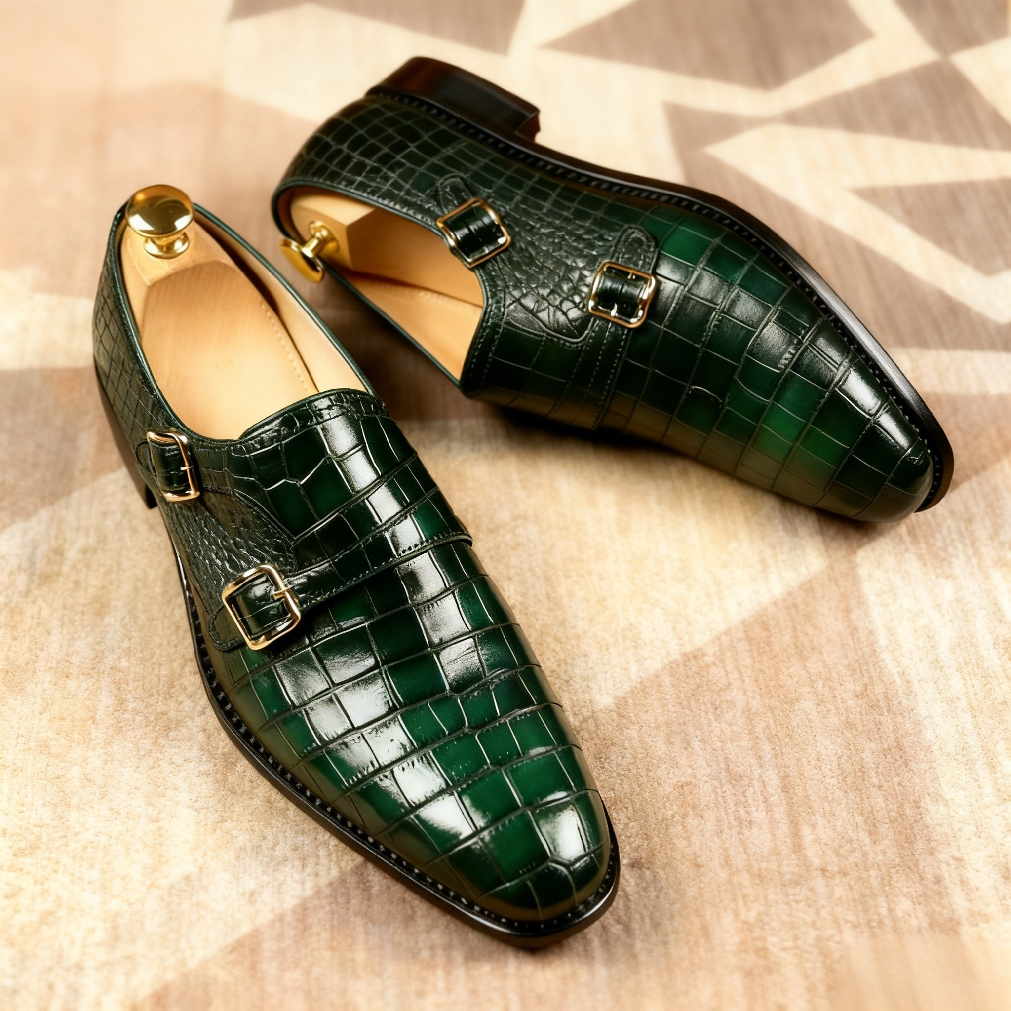 Croc-Texture Double Monk Straps Shoes for Men | colinshoes