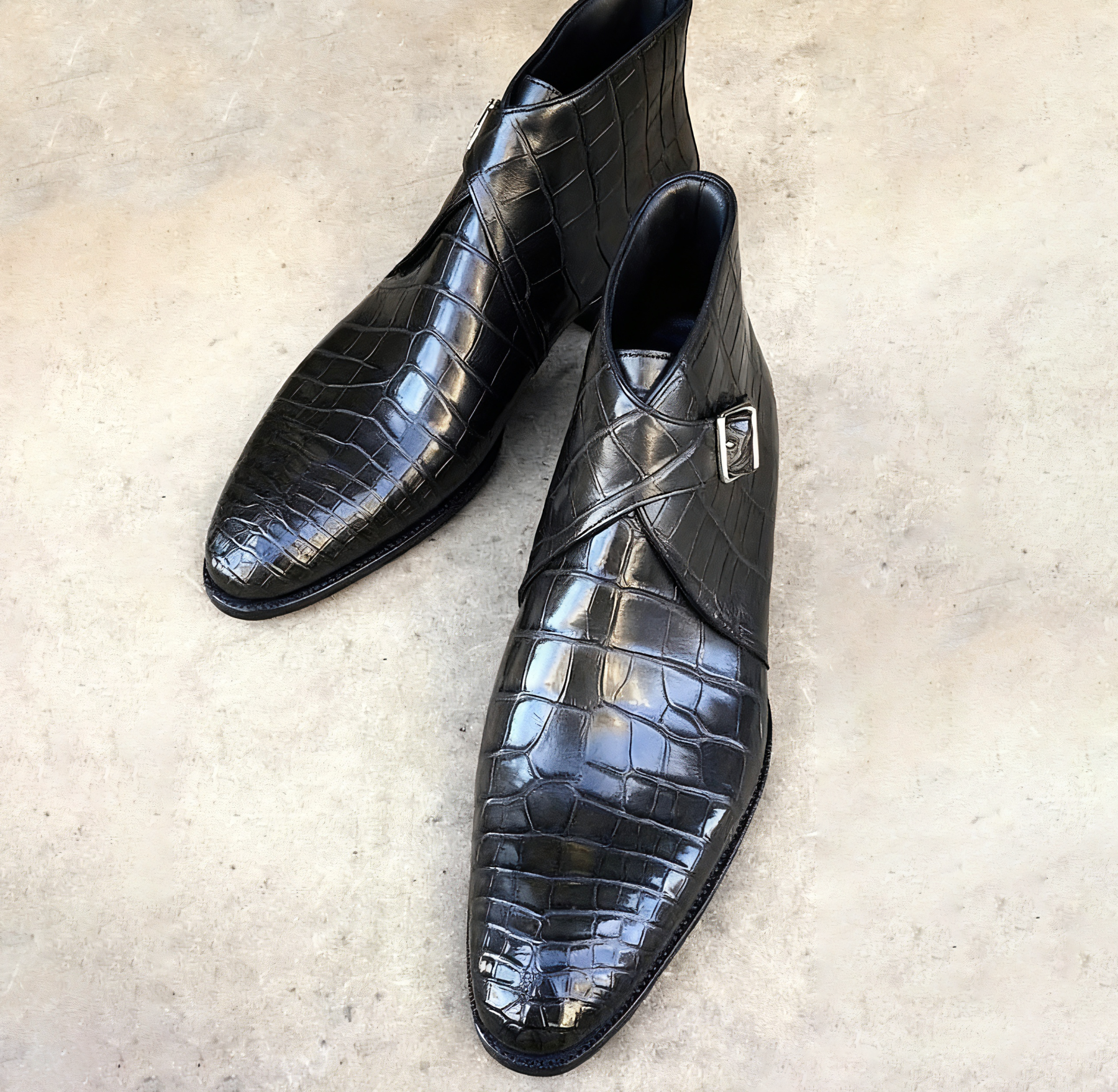 Men’s Crocodile Embossed Monk Strap Leather Boots | Handmade Dress Boots|colinshoes