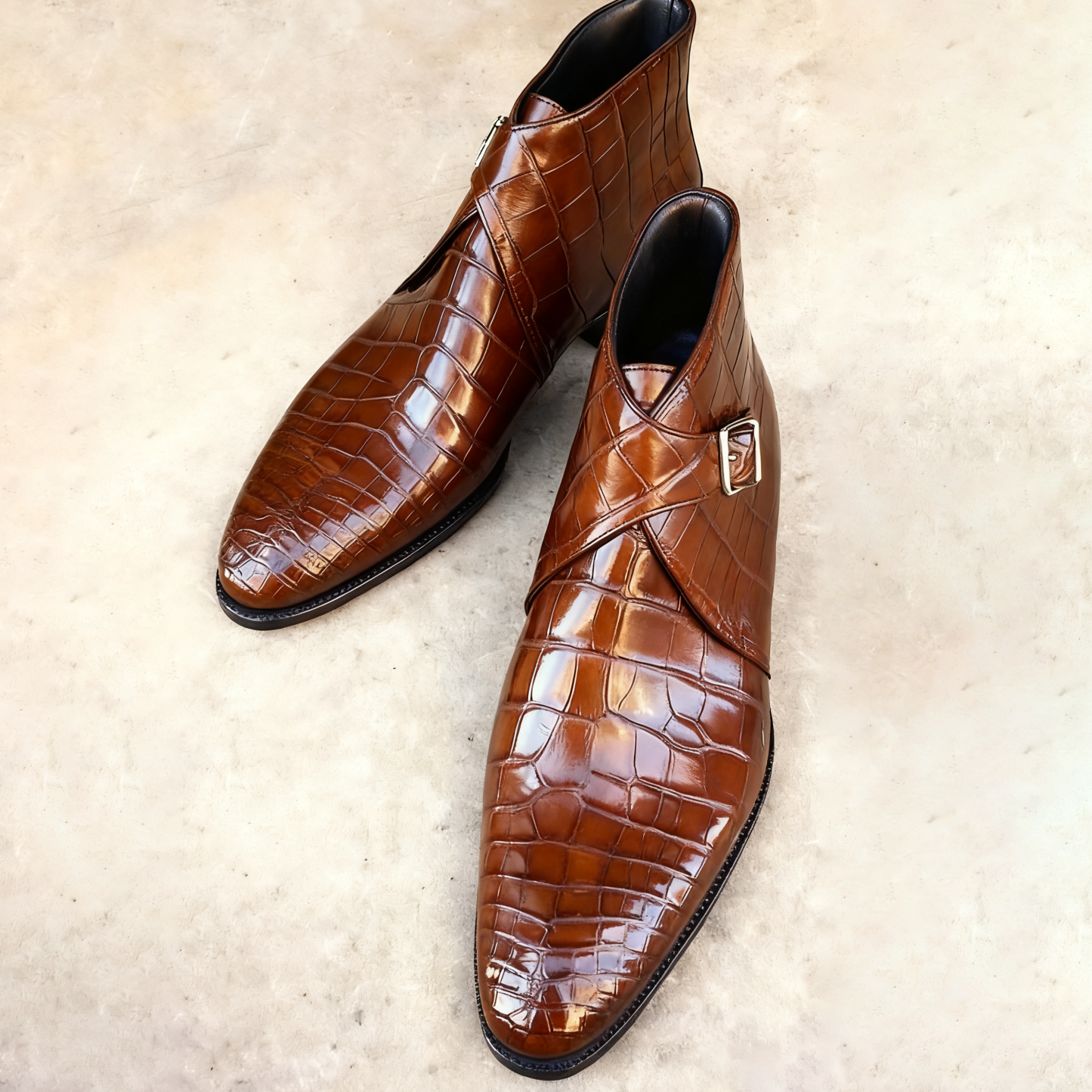Men’s Premium Crocodile Embossed Monk Strap Ankle Boots
