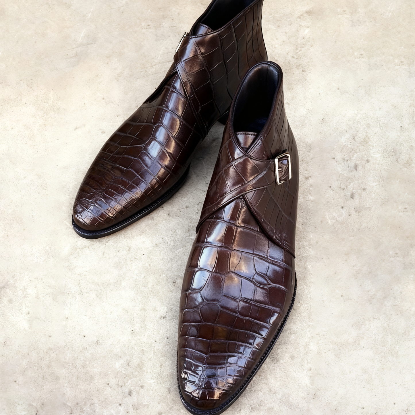 Men’s Premium Crocodile Embossed Monk Strap Ankle Boots