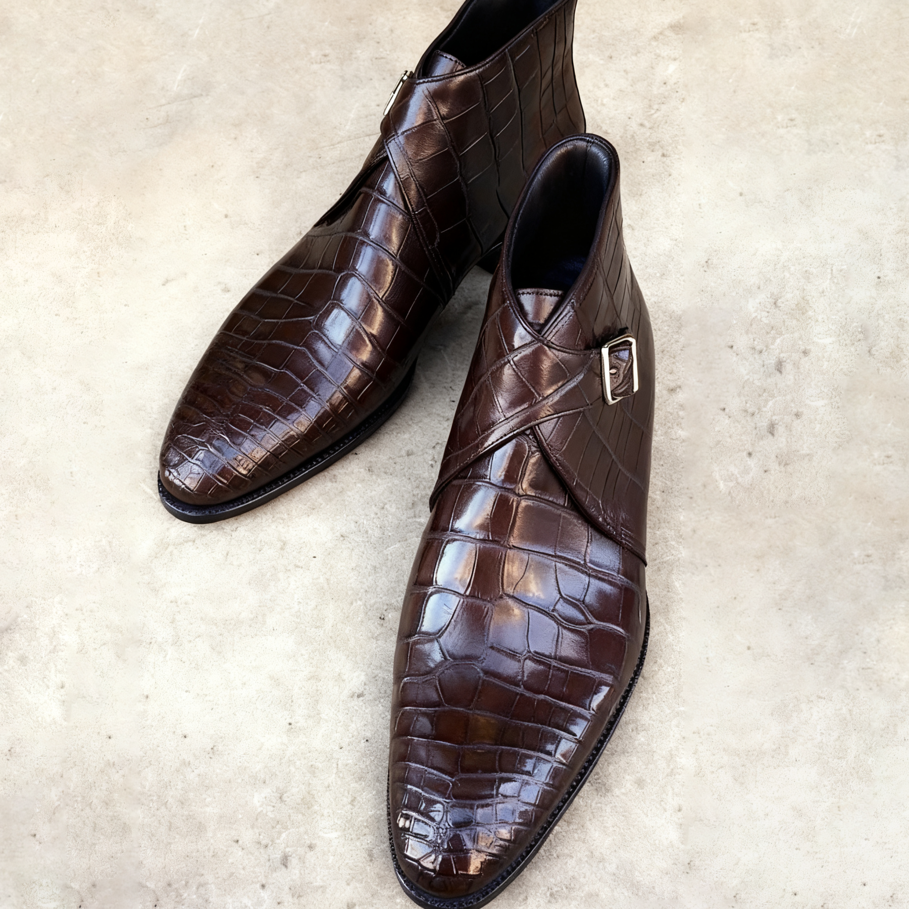 Men’s Premium Crocodile Embossed Monk Strap Ankle Boots