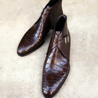 Men’s Premium Crocodile Embossed Monk Strap Ankle Boots