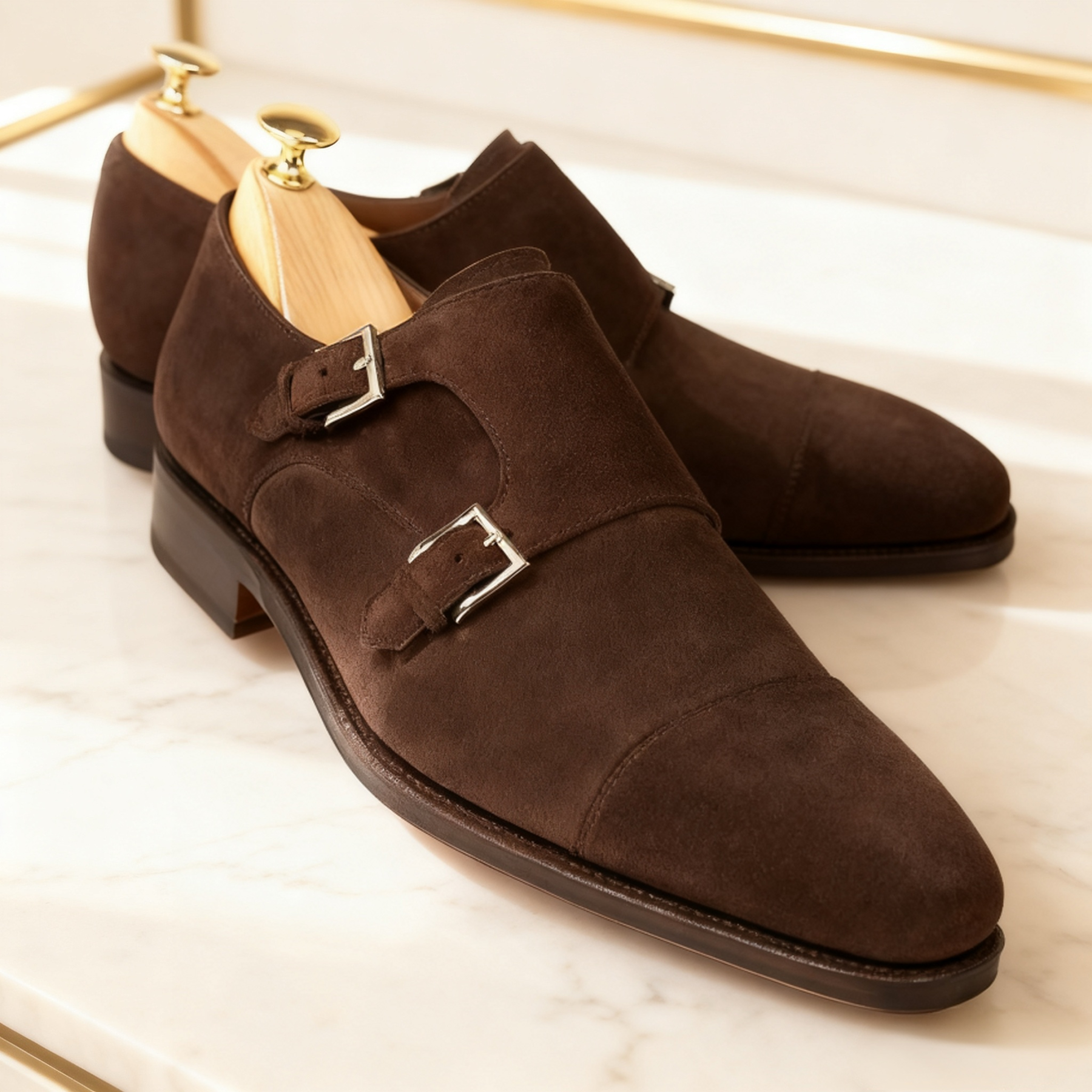 Handcrafted Men’s Suede Double Monk Strap Shoes | colinshoes