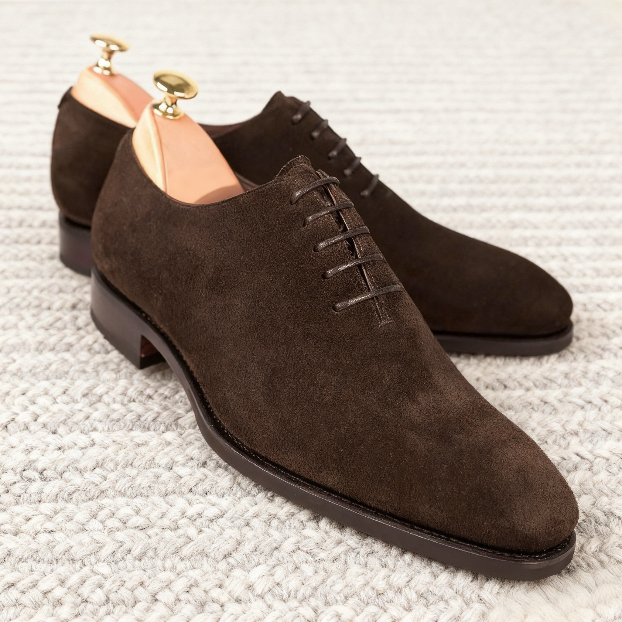 Handmade Brown Suede Wholecut Oxford Shoes