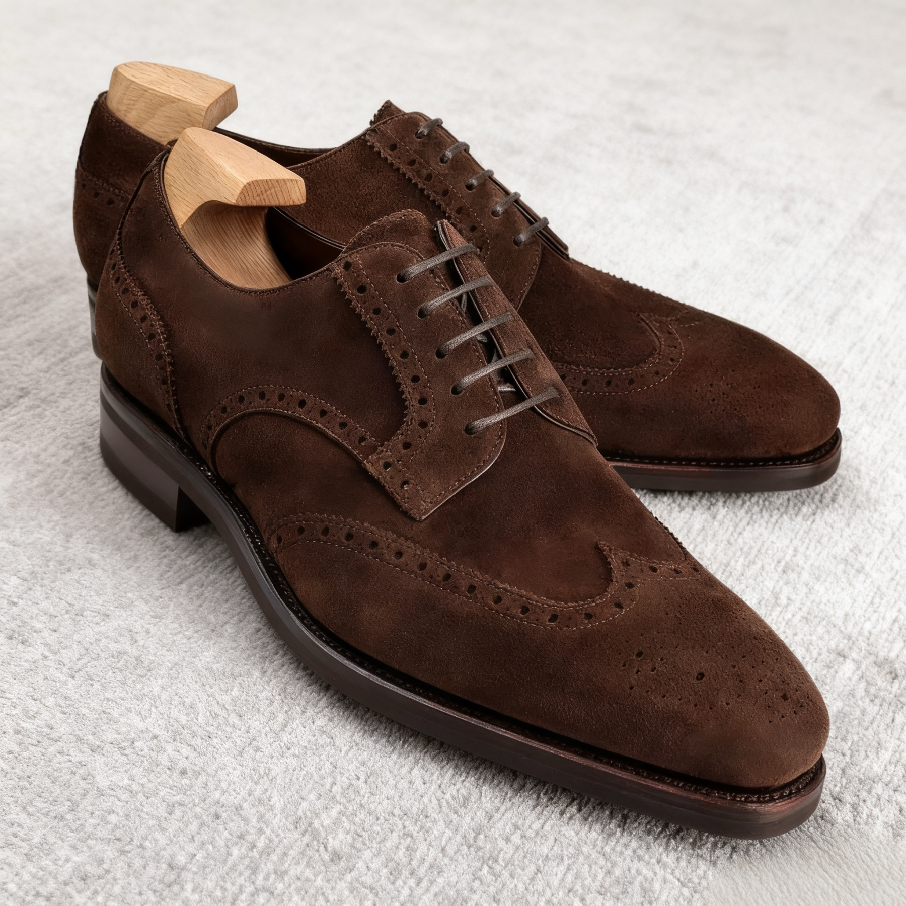 Men’s Dark Brown Suede Wingtip Derby Shoes | colinshoes