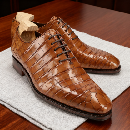 Modern Power Crocodile Embossed Oxford Shoes