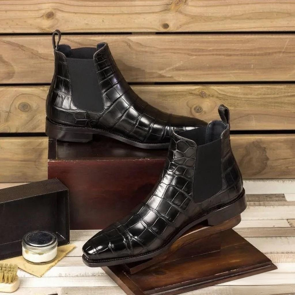 Leather Chelsea Boots Crocodile Embossed Style | colinshoes
