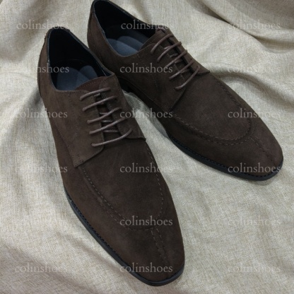 Understated Luxury Dark Brown Suede Split Toe Derby