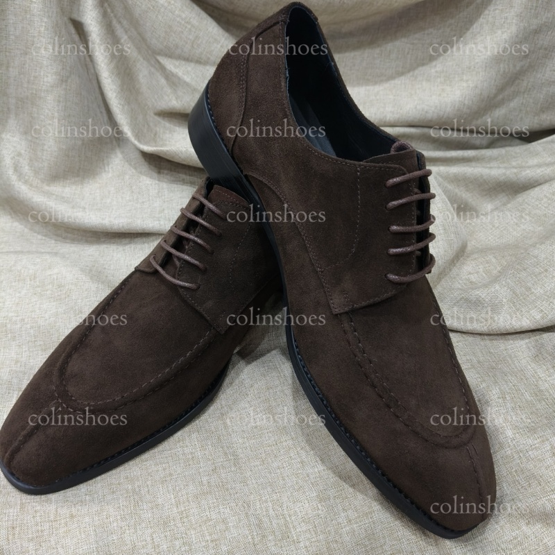 Understated Luxury Dark Brown Suede Split Toe Derby