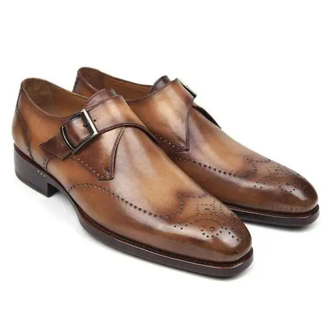 Brogue Leather Monk Strap Buckle Shoes
