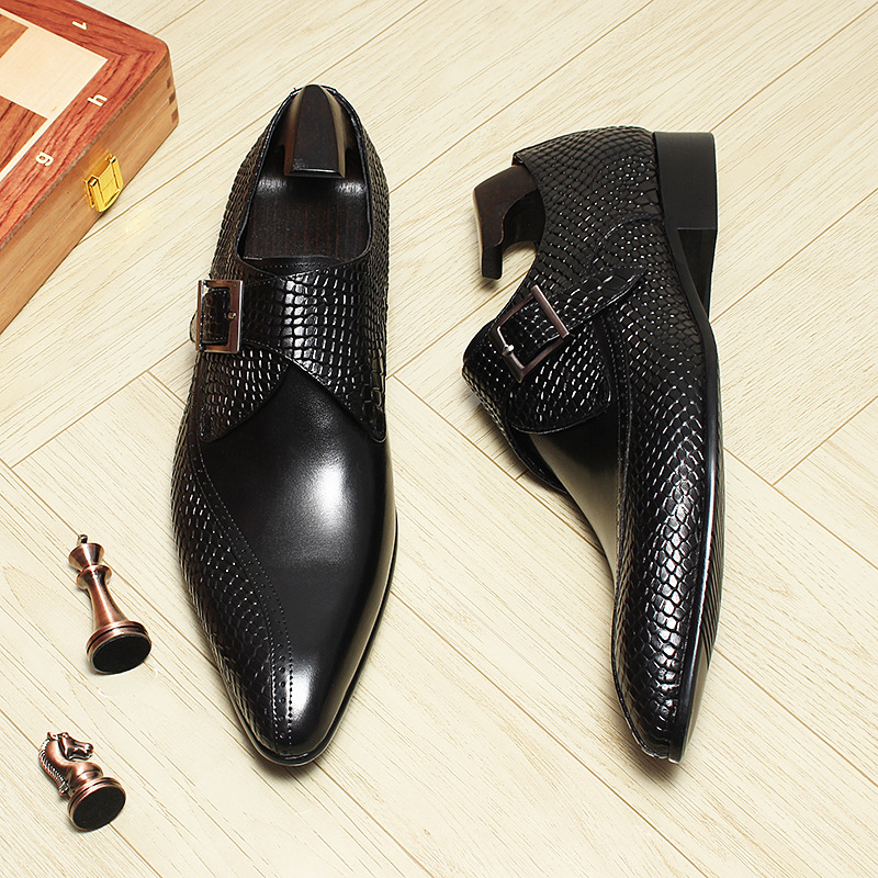 Luxury Geometric Embossed Monk Strap Shoes-Colinshoes