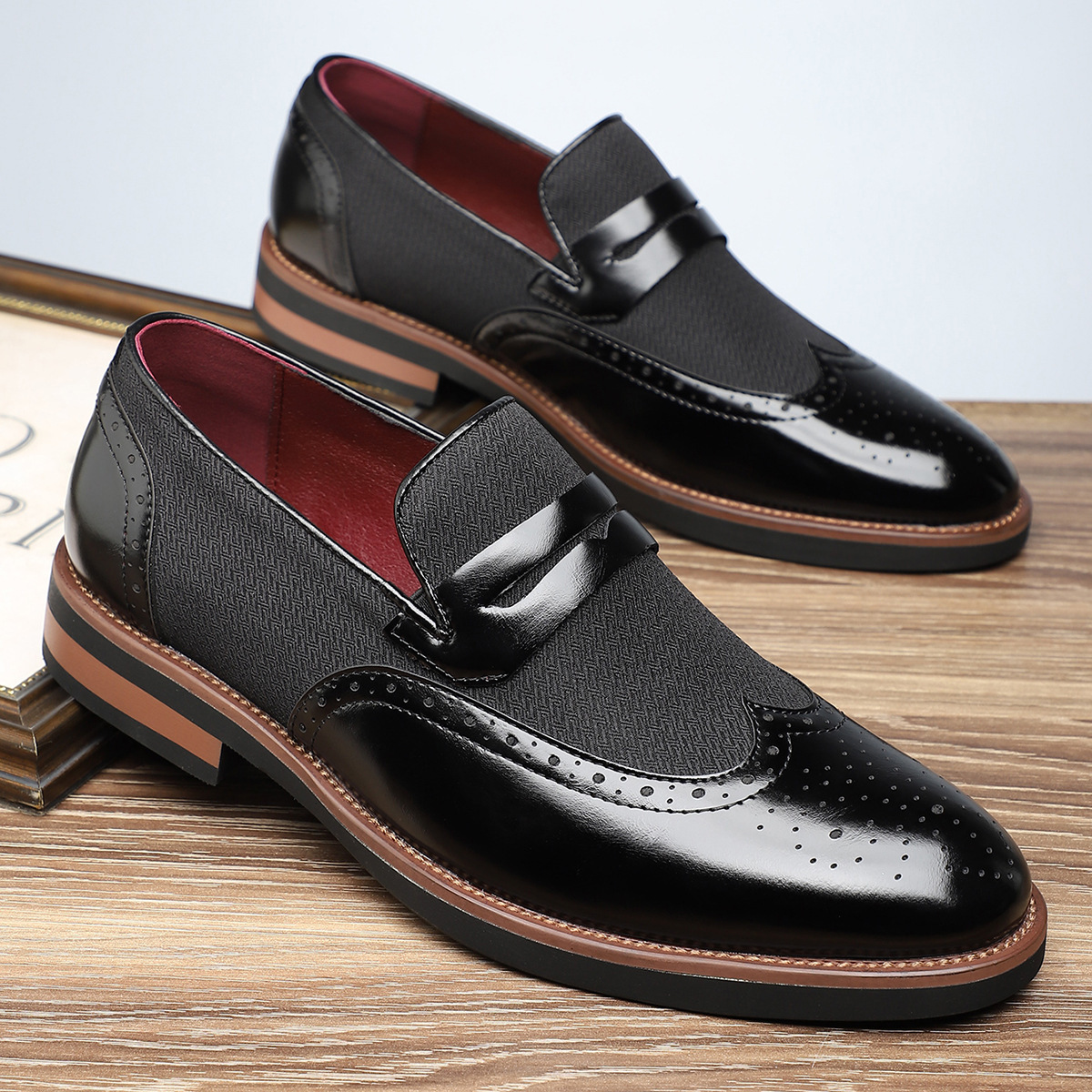 Two-Tone Wingtip Penny Loafers for Men