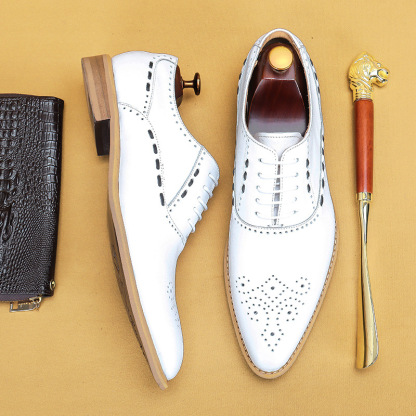 vintage white brogue leather dress shoes for men
