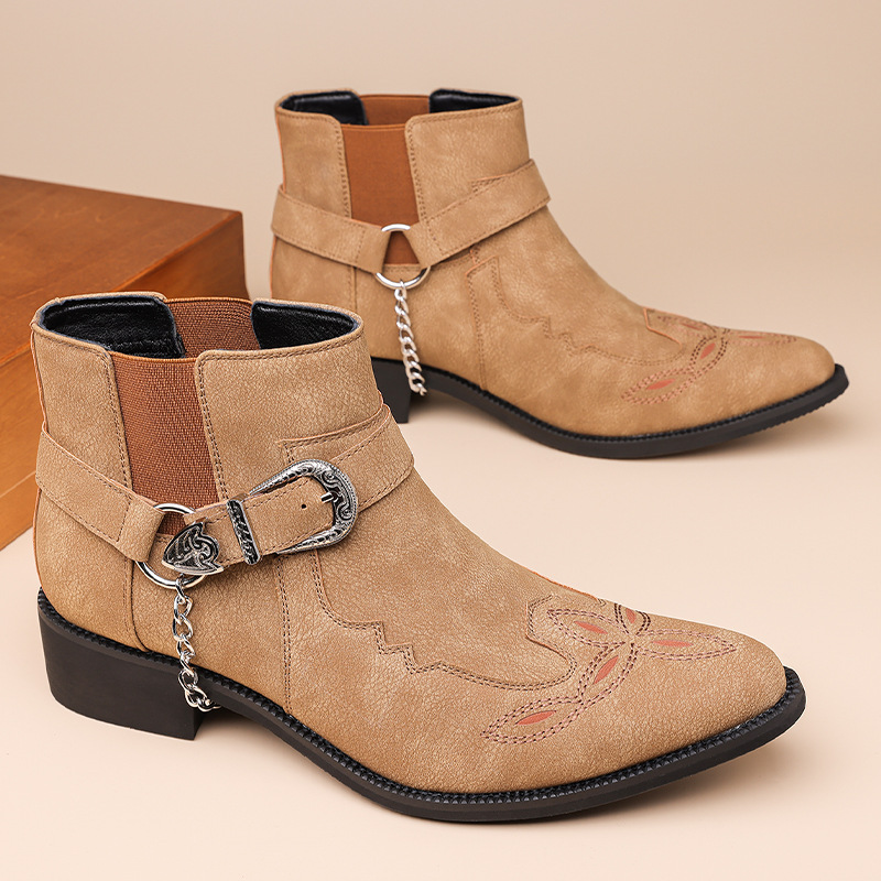 Timeless Cool Buckle Chelsea Boots for Men with Chain