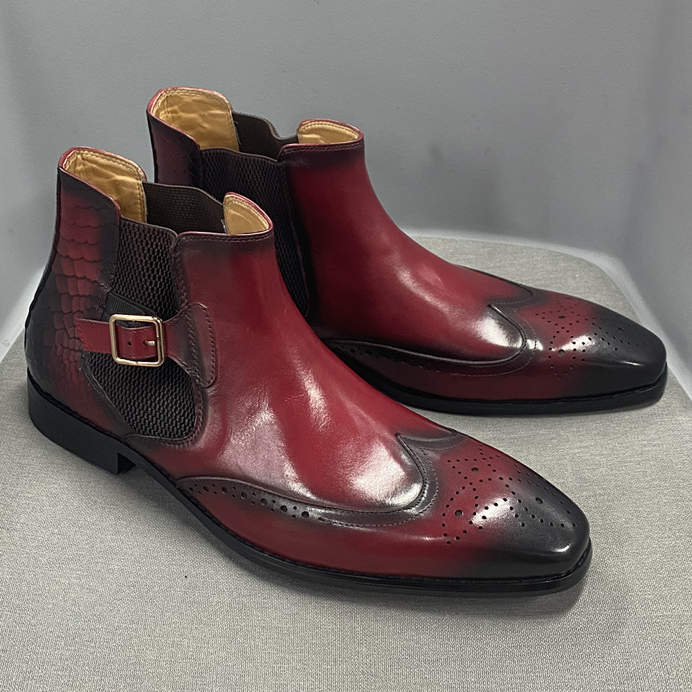 Buckle Accent Wingtip Chelsea Ankle Boots | colinshoes