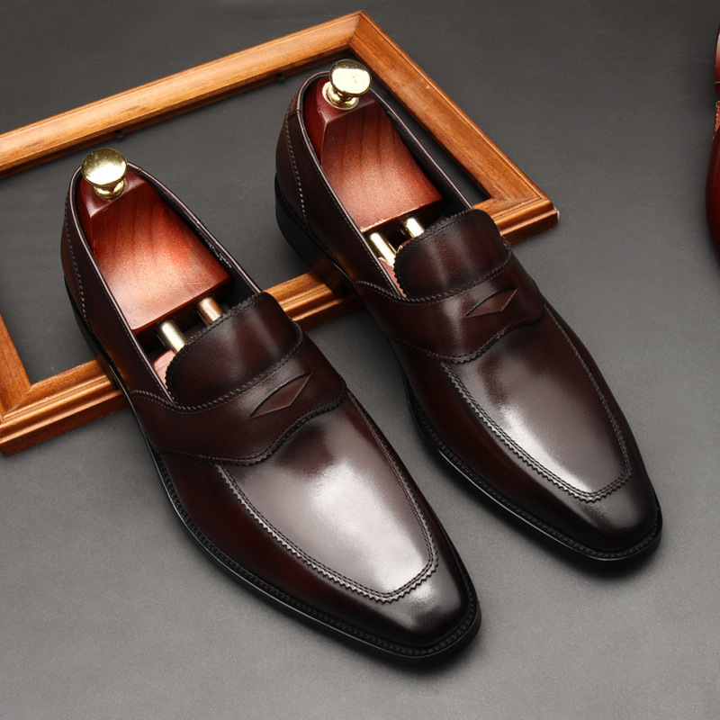 Elegant business loafers in brown leather with goodyear constructions-Colinshoes