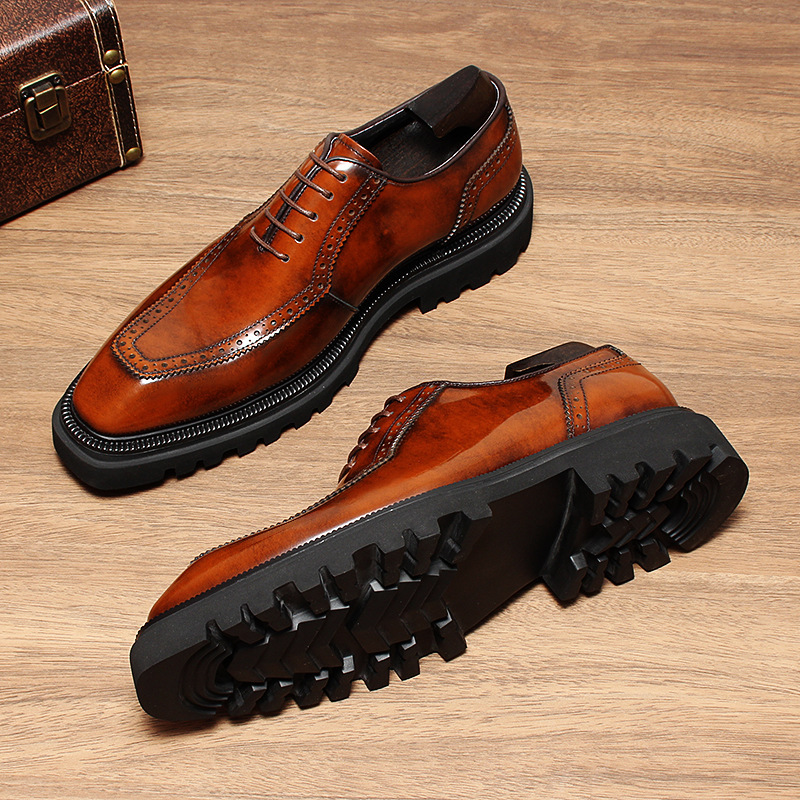 Hand-Patinated Wingtip Brogue Genuine Leather Shoes