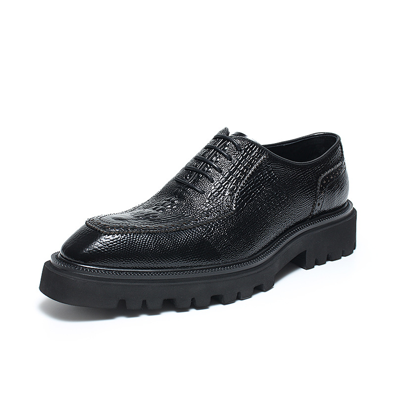 Genuine Croc- Embossed Leather Oxford Shoes with Lug Sole