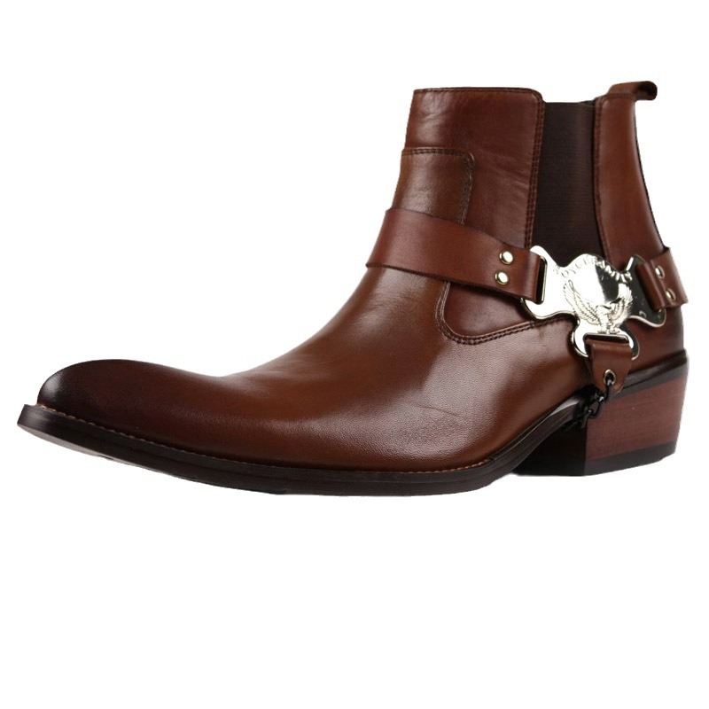 Western-Inspired Harness Boots Leather Ankle Style