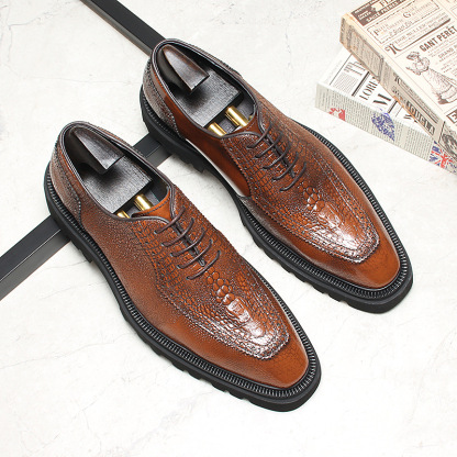 Genuine Croc- Embossed Leather Oxford Shoes with Lug Sole